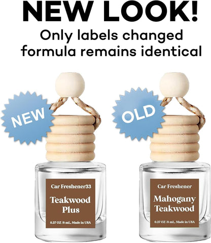Long-Lasting Mahogany Teakwood Car Air Freshener - 2 Pack Essential Oil Diffuser, Cute Car Accessories Made in USA, Perfect for Women!