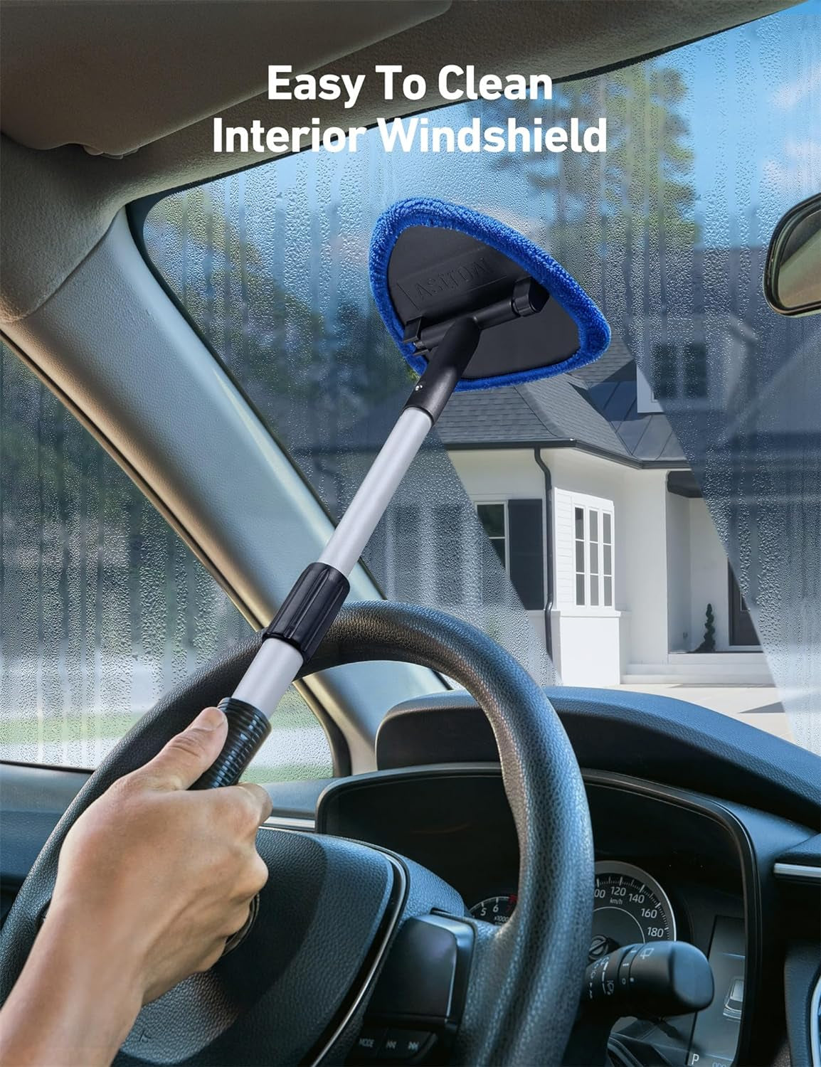 Ultimate Windshield Cleaner Tool - Car Interior Detailing Kit with Extendable Handle & 4 Reusable Microfiber Pads, Perfect for Auto Glass Wiping - 15.9In-21In, Blue