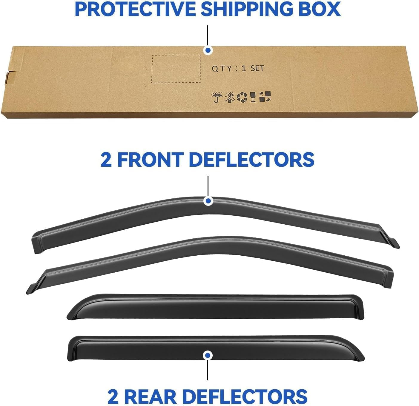 Premium Window Visors Rain Guards for 2015-2025 Ford F150 Supercrew - Out-Channel Sun & Rain Shades Vent Deflectors for F-150 Raptor, F250, F350, F450, F550 Super Duty Crew Cab