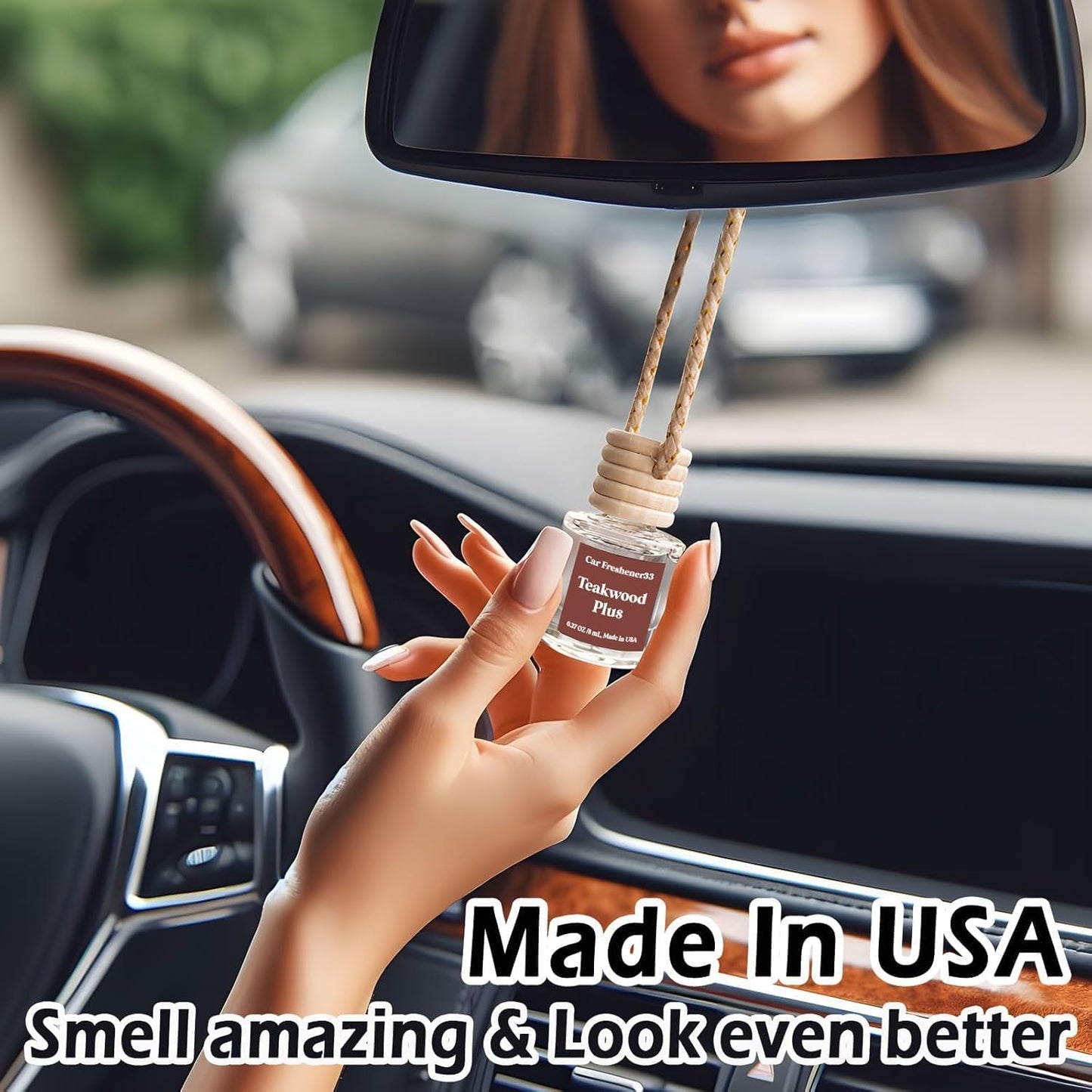 Long-Lasting Mahogany Teakwood Car Air Freshener - 2 Pack Essential Oil Diffuser, Cute Car Accessories Made in USA, Perfect for Women!