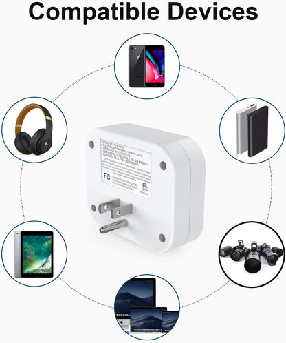 3-Outlet Surge Protector with Dual USB Wall Charger (Smart 2.4A) - Multi-Plug Outlet Extender for Home, Office, and Travel - 490 Joules, White