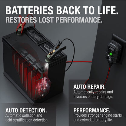 GENIUS1 Smart Battery Charger - 1A 6V/12V Automatic Maintainer & Trickle Charger with Overcharge Protection & Temperature Compensation for Lead-Acid & Lithium Batteries