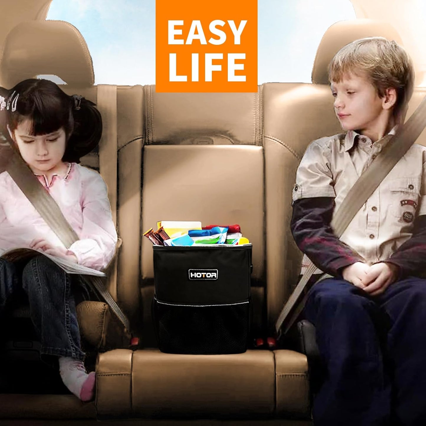 Ultimate Car Trash Can with Lid & Storage Pockets - 100% Leak-Proof, Waterproof, 2 Gallon Multipurpose Organizer - Sleek Black Design