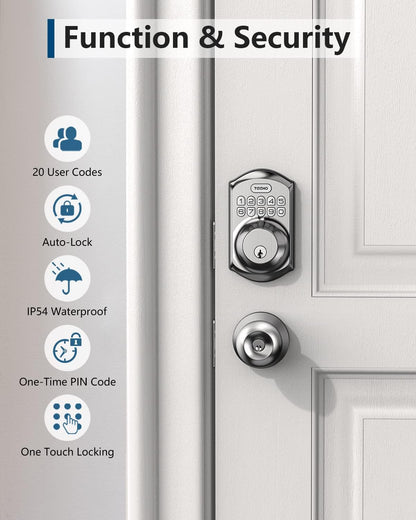 Smart Keyless Entry Door Lock with Keypad - Satin Nickel Deadbolt with Auto Lock & Easy Installation - Includes 2 Keys