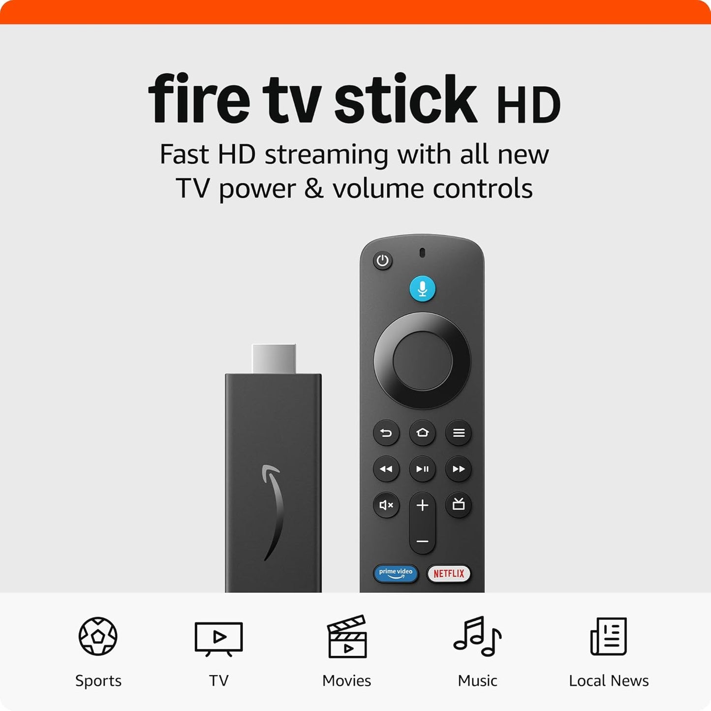 Fire TV Stick HD (Latest Model) with Free Live TV, Alexa Voice Remote, Smart Home Integration, and HD Streaming