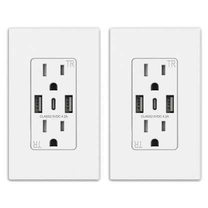 3-Port USB-C Wall Outlet Receptacle, Matte Black, 15 Amp, TR Tamper-Resistant, Screwless Wall Plate Included, UL & CUL Listed, Single Pack