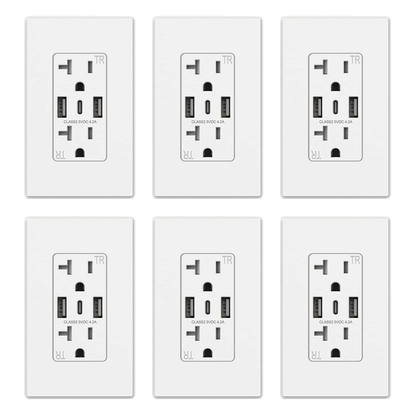 3-Port USB-C Wall Outlet Receptacle, Matte Black, 15 Amp, TR Tamper-Resistant, Screwless Wall Plate Included, UL & CUL Listed, Single Pack