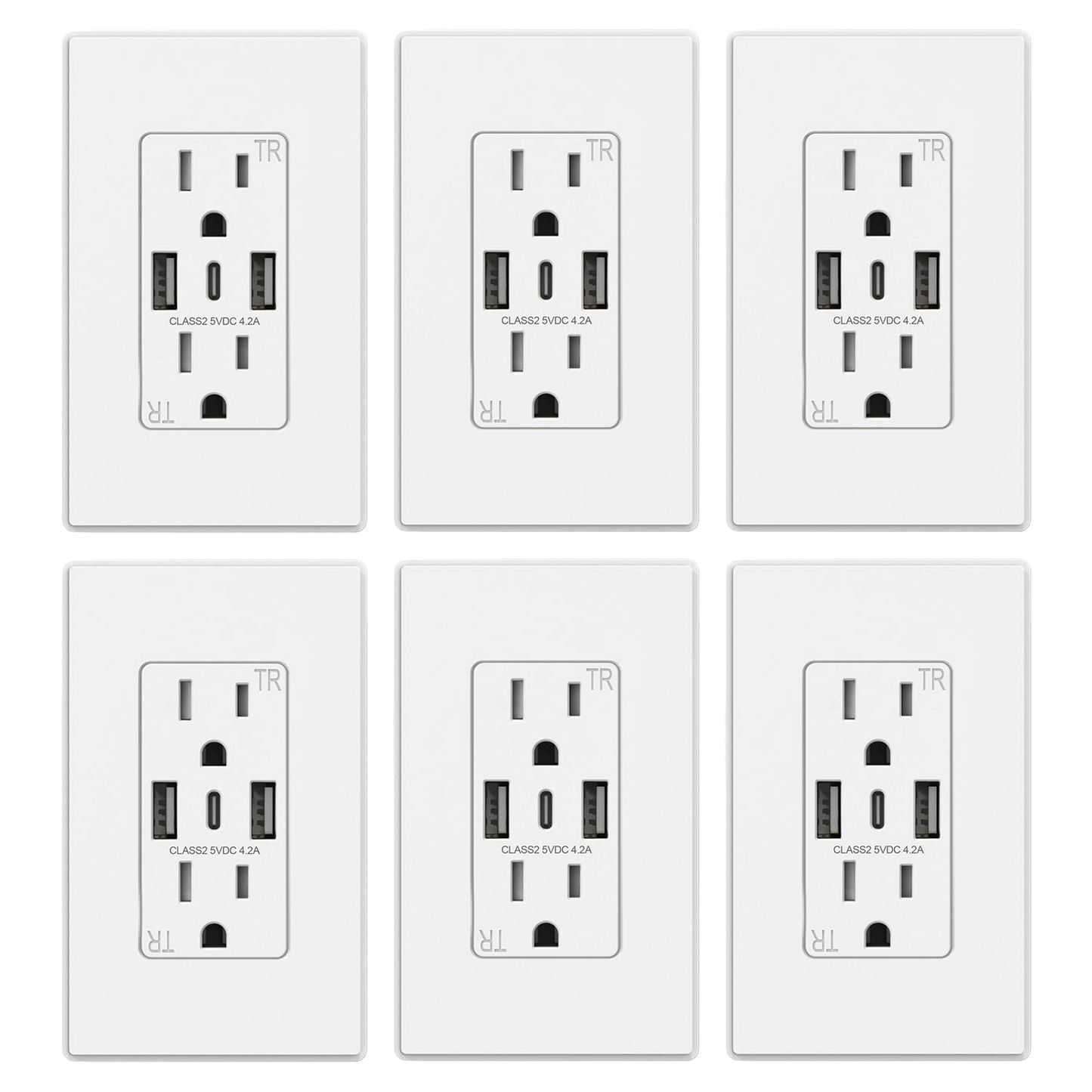 3-Port USB-C Wall Outlet Receptacle, Matte Black, 15 Amp, TR Tamper-Resistant, Screwless Wall Plate Included, UL & CUL Listed, Single Pack