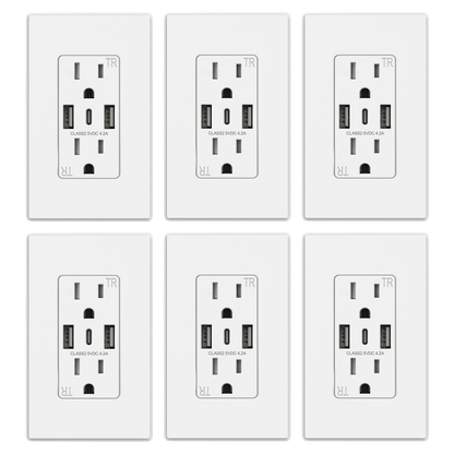 3-Port USB-C Wall Outlet Receptacle, Matte Black, 15 Amp, TR Tamper-Resistant, Screwless Wall Plate Included, UL & CUL Listed, Single Pack