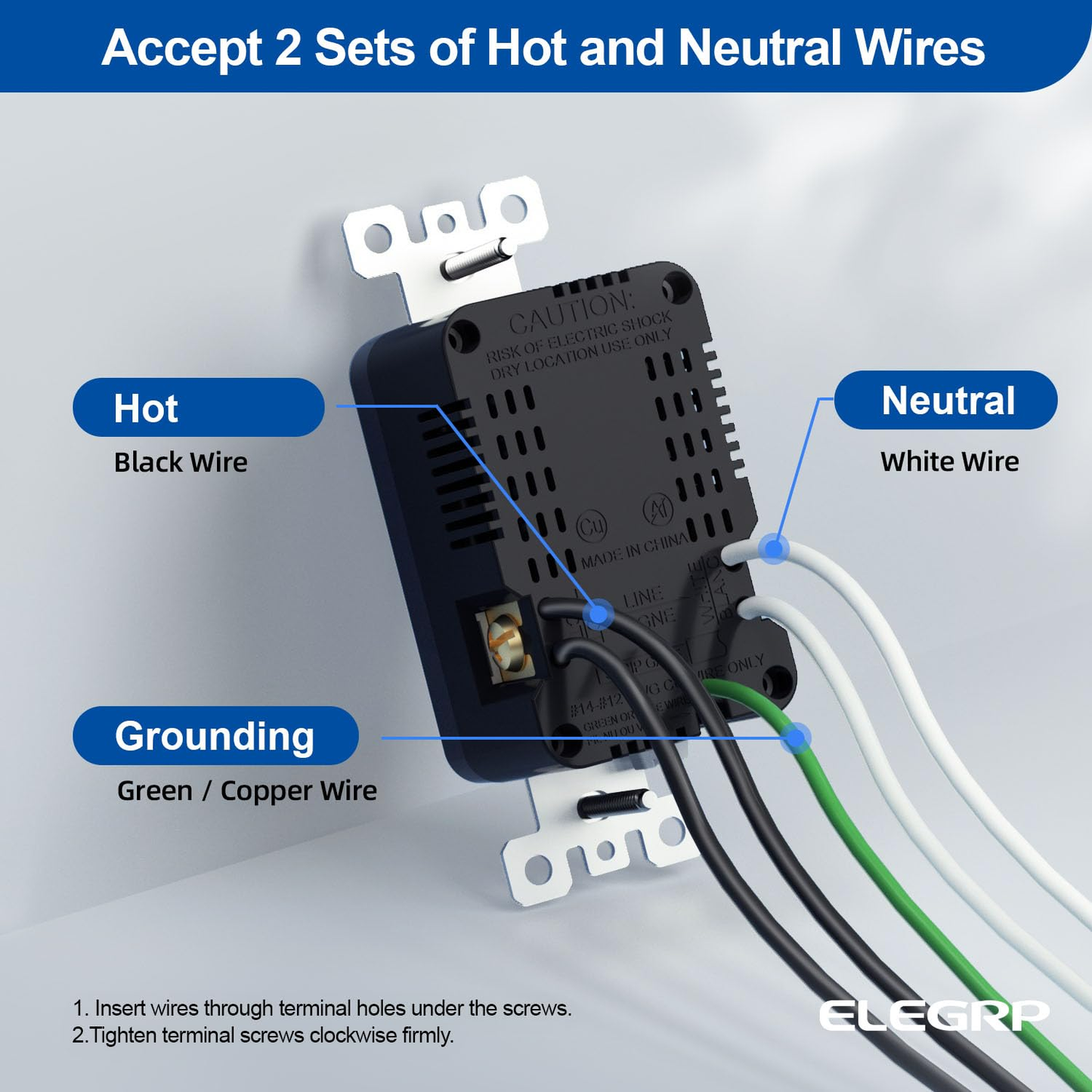 3-Port USB-C Wall Outlet Receptacle, Matte Black, 15 Amp, TR Tamper-Resistant, Screwless Wall Plate Included, UL & CUL Listed, Single Pack