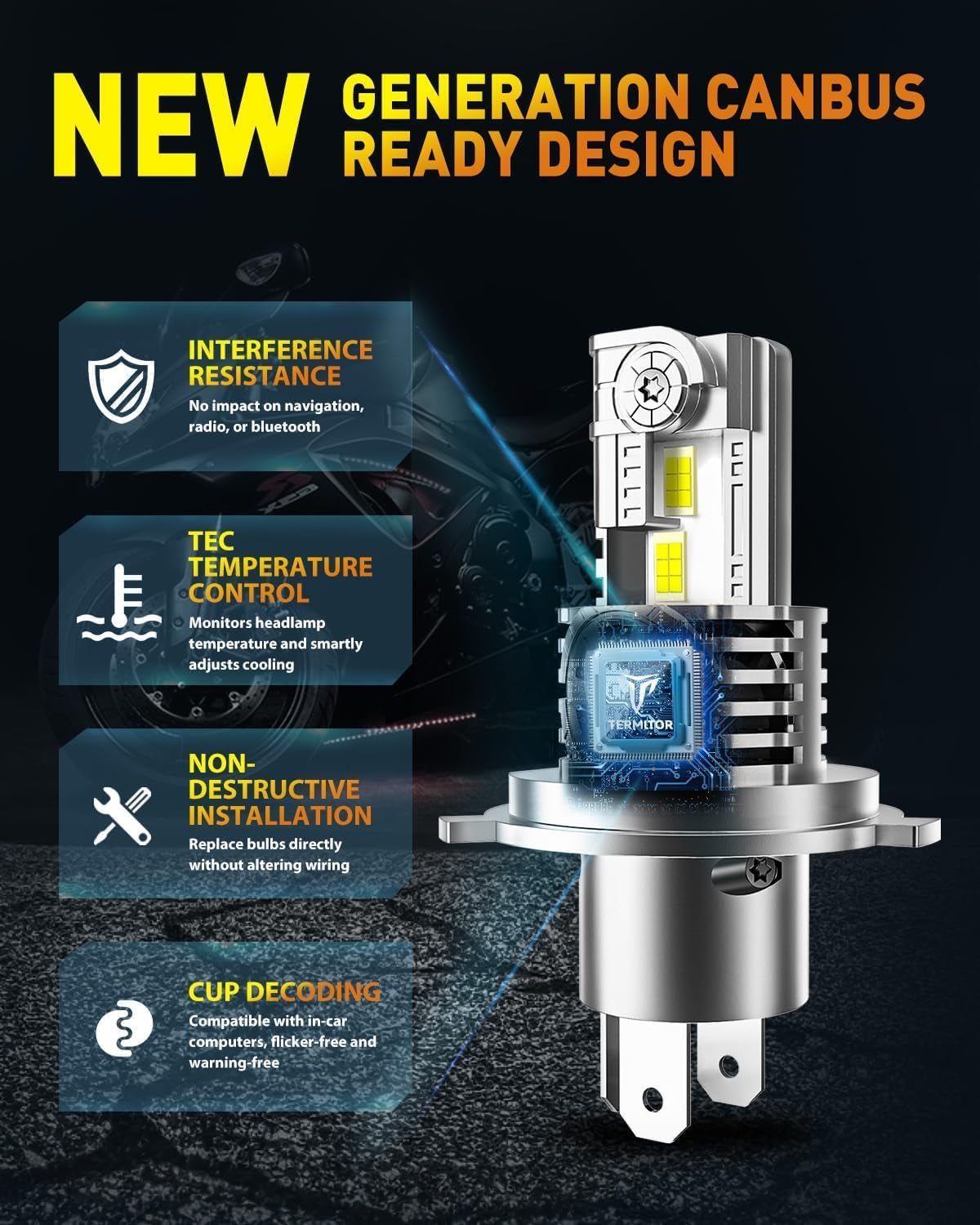 Ultra-Bright 50,000LM H4/9003/HB2 LED Fog Light Bulbs - 900% Brighter, 6500K Cool White, Plug-N-Play, IP68 Waterproof, Pack of 2