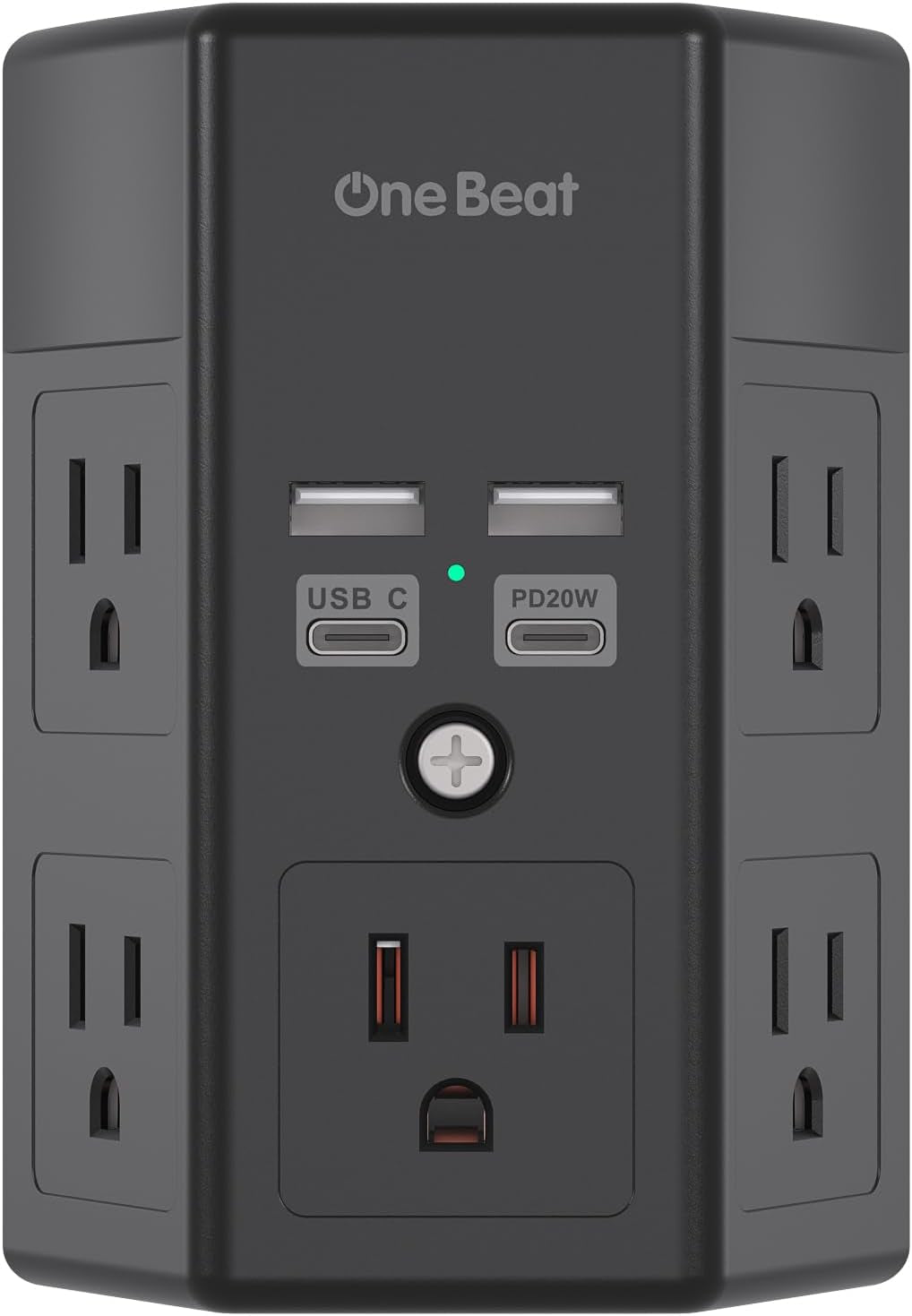 1680J 3-Sided Power Strip with Surge Protection, 5 Outlet Expander, 4 USB Ports (USB-C), Wall Mount Charger, Outlet Splitter Adapter for Home, Travel, and Office, ETL Listed, White