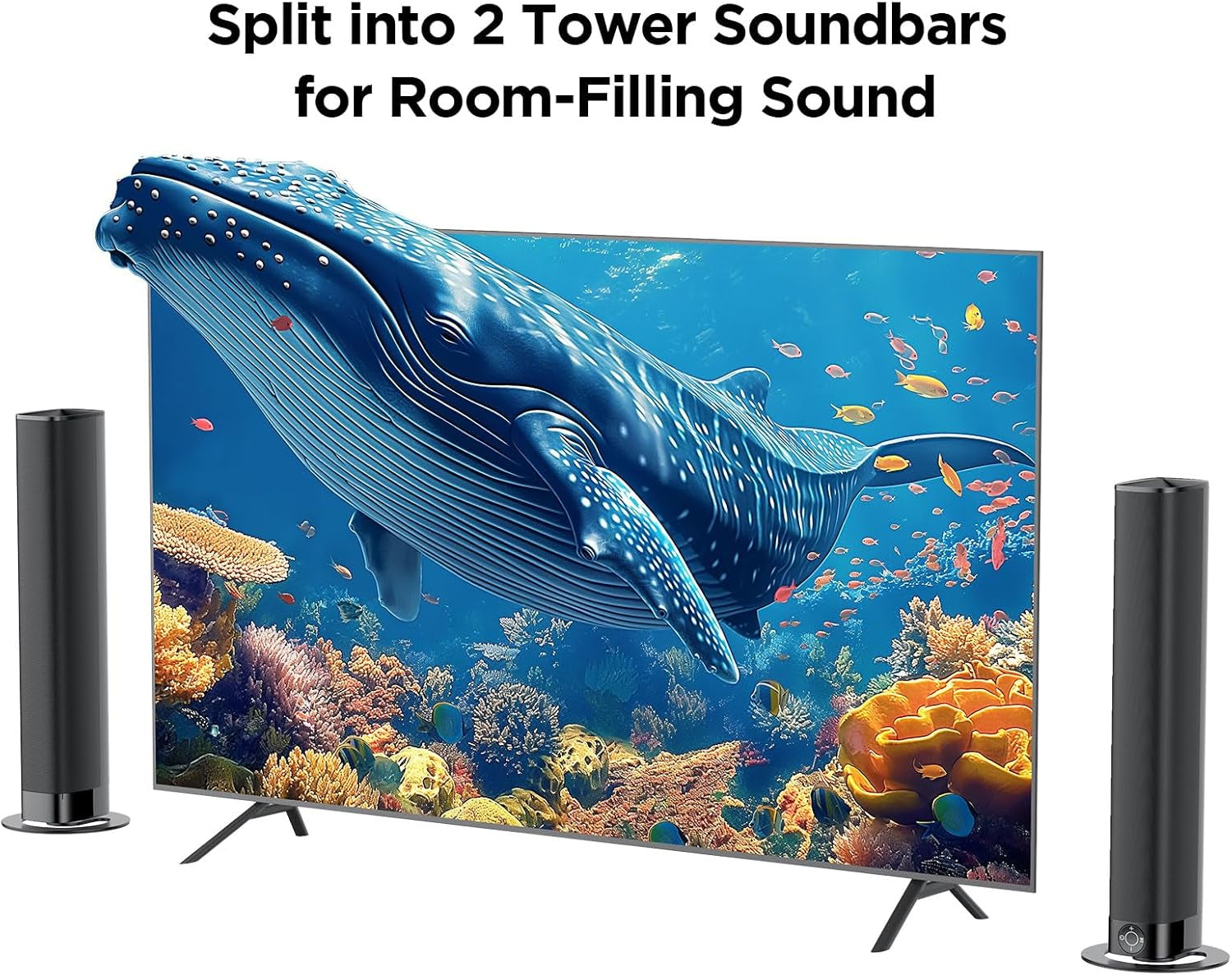 Premium Sound Bar for Smart TVs - Bluetooth, ARC, Optical, and AUX Connectivity, Auto Volume Boost, 3 Equalizer Modes, 2-in-1 Detachable Design for TVs, PCs, Gaming, and Projectors