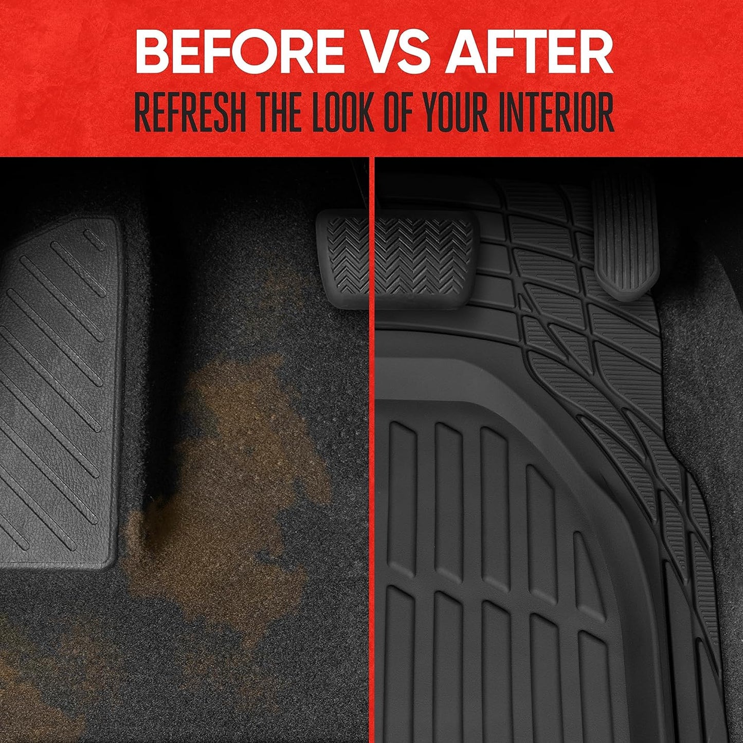 Heavy Duty Black Rubber Floor Mats - MT-923-BK Flextough Contour Liners for Cars, SUVs, Trucks & Vans - All Weather Protection, Universal Fit