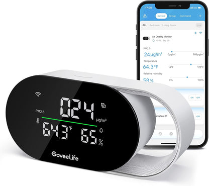 Advanced Smart Air Quality Monitor with PM2.5, Wi-Fi Connectivity, Temperature and Humidity Sensors, LED Display, 2-Second Refresh Rate, and 2-Year Data Storage for Home and Office Use