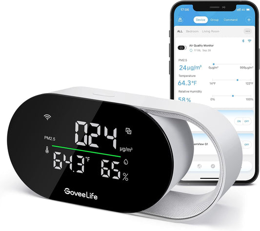 Advanced Smart Air Quality Monitor with PM2.5, Wi-Fi Connectivity, Temperature and Humidity Sensors, LED Display, 2-Second Refresh Rate, and 2-Year Data Storage for Home and Office Use