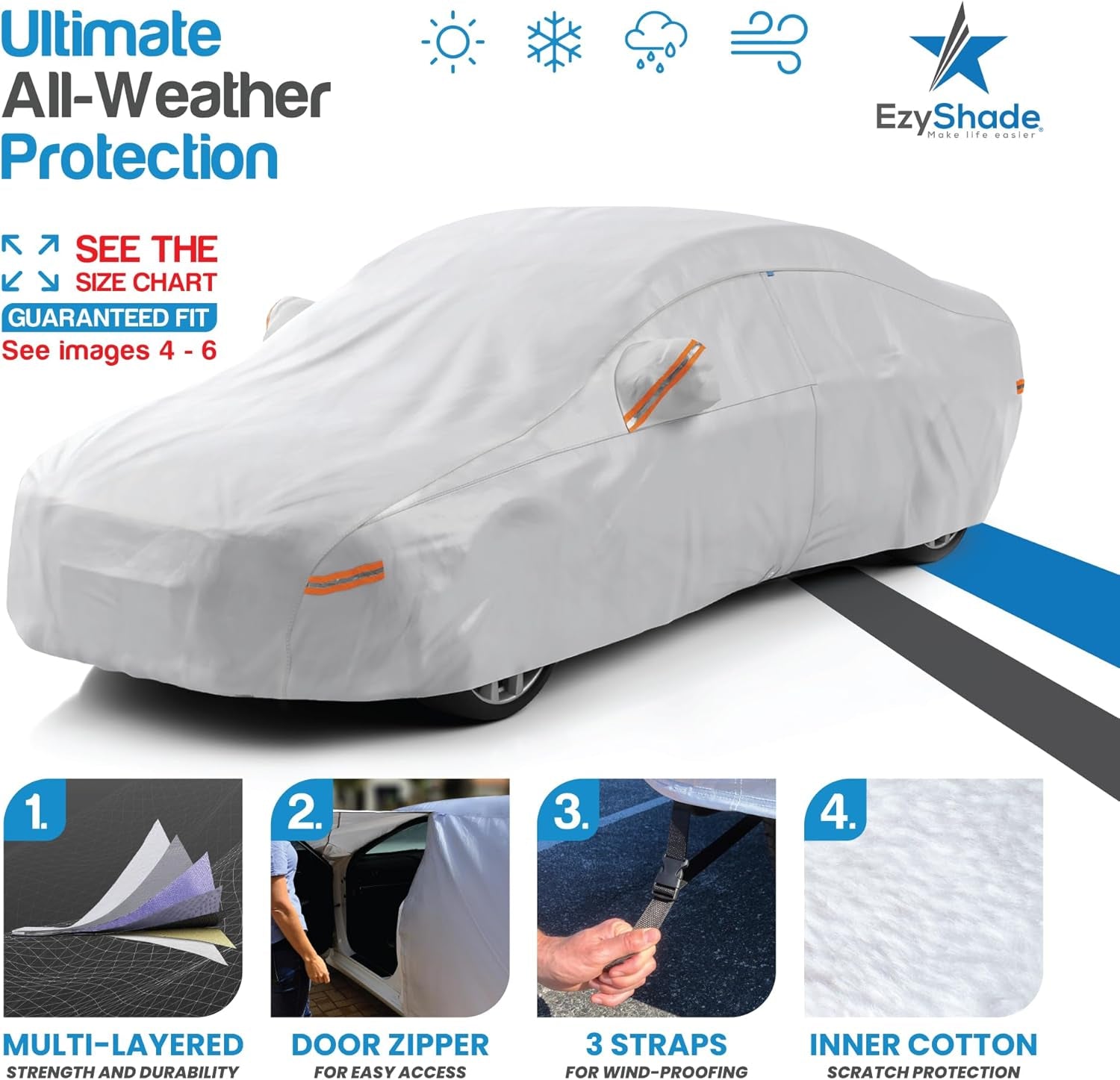 Ultimate 10-Layer Waterproof Car Cover for All Weather Protection - Fits SUVs & Sedans - Winter, Rain, Sun Shield - Size A4 (See Size Chart)