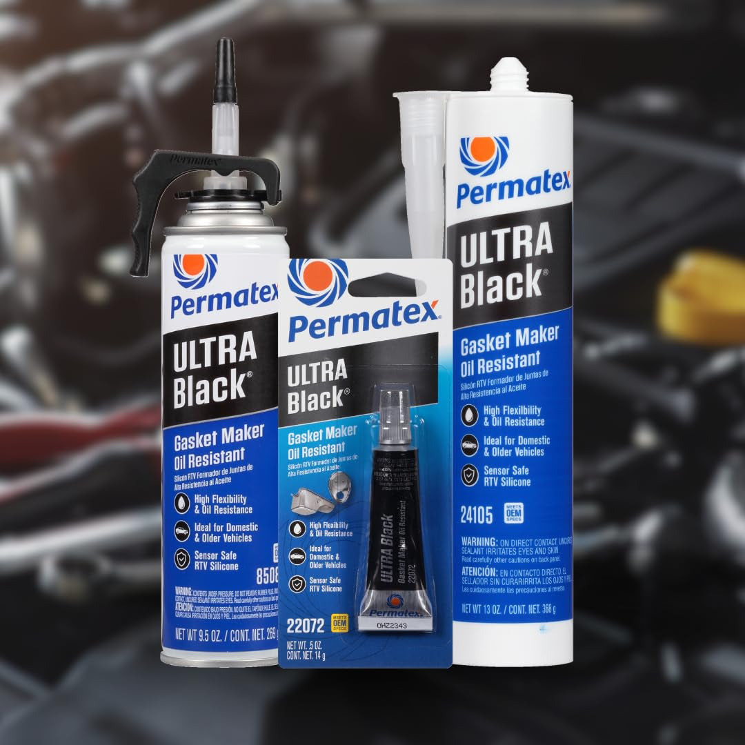 Ultra Black RTV Silicone Gasket Maker - Maximum Oil Resistance, Sensor Safe, Non-Corrosive, 3 Oz for High Flex Applications