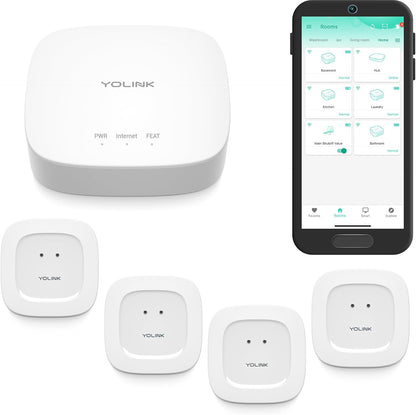 Water Leak Detection Starter Kit: Hub with 4 Leak Sensors, 105 dB Siren, Long-Range Lora Technology, App/SMS/Email Alerts, D2D Offline Capability, 2 AAA Batteries for Up to 5 Years, Compatible with Alexa, IFTTT, and Home Assistant