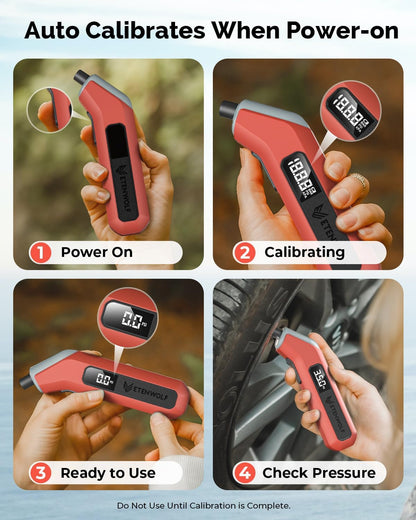 T300 Digital Tire Pressure Gauge - Accurate 3-200 PSI Measurement, ANSI B40.7 Certified, Replaceable AAA Batteries, Eye-Catching Vivid Orange Design