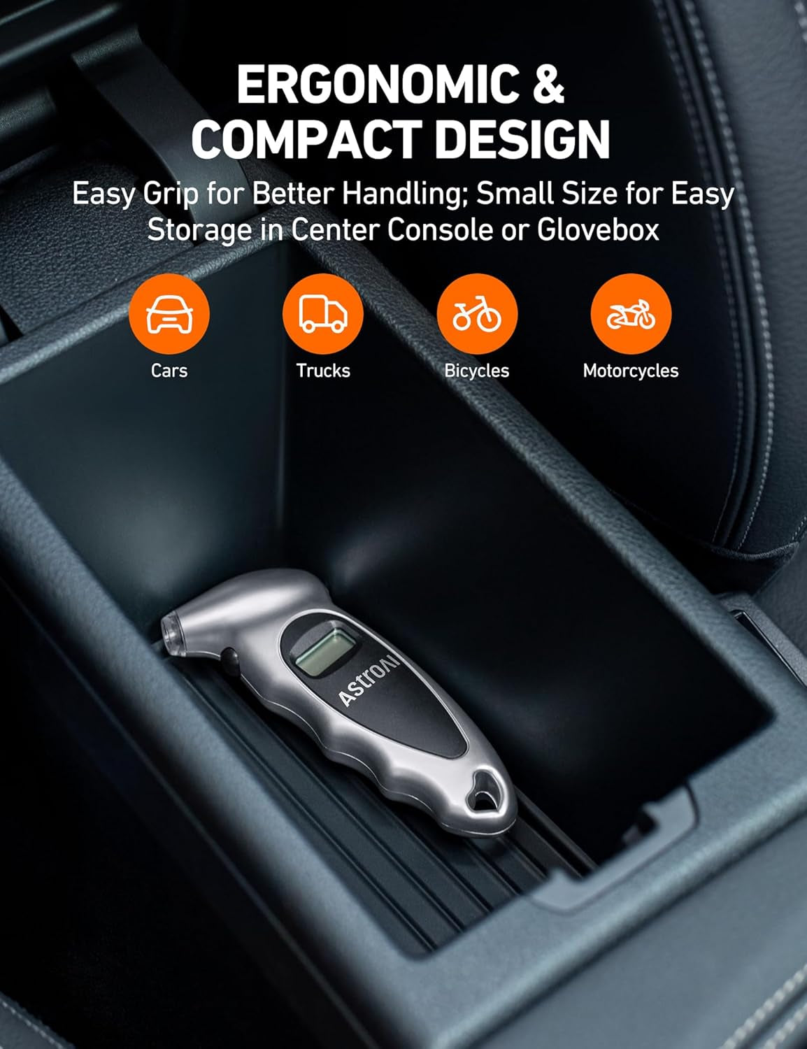 Digital Tire Pressure Gauge 0-150PSI - Accurate to 0.1 PSI, Backlight LCD, Presta Valve Adaptor - Perfect Stocking Stuffer for Cars, Trucks, and Bicycles - Sleek Silver Design