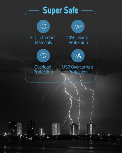 Surge Protector Power Strip Tower with 15W Magnetic Wireless Charger, 1050J, 13A Charging Station featuring 12 AC Outlets and 6 USB Ports, 6.5Ft Extension Cord for Home and Office Use, Grey