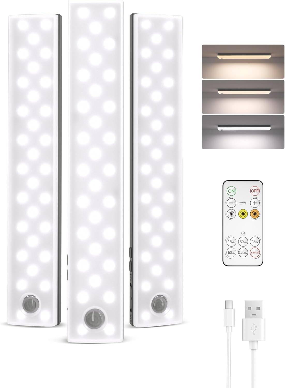 6-Pack Rechargeable Under Cabinet Lighting with Motion Sensor, Remote Control, Dimmable Features, and Integrated Charging Station for Kitchen, Closet, and Stair Use