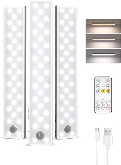 6-Pack Rechargeable Under Cabinet Lighting with Motion Sensor, Remote Control, Dimmable Features, and Integrated Charging Station for Kitchen, Closet, and Stair Use