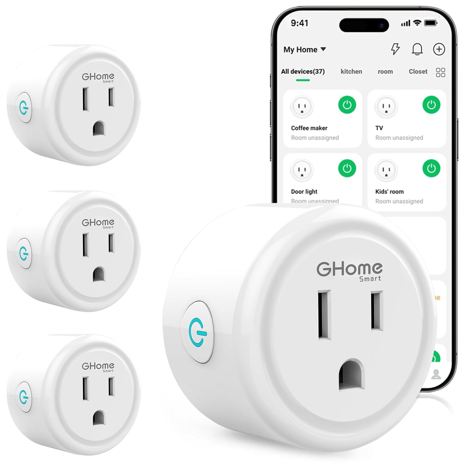 WiFi Smart Plug Compatible with Alexa and Google Home, Remote Control Smart Outlet Timer, 2.4GHz Wi-Fi, No Hub Required, ETL and FCC Certified