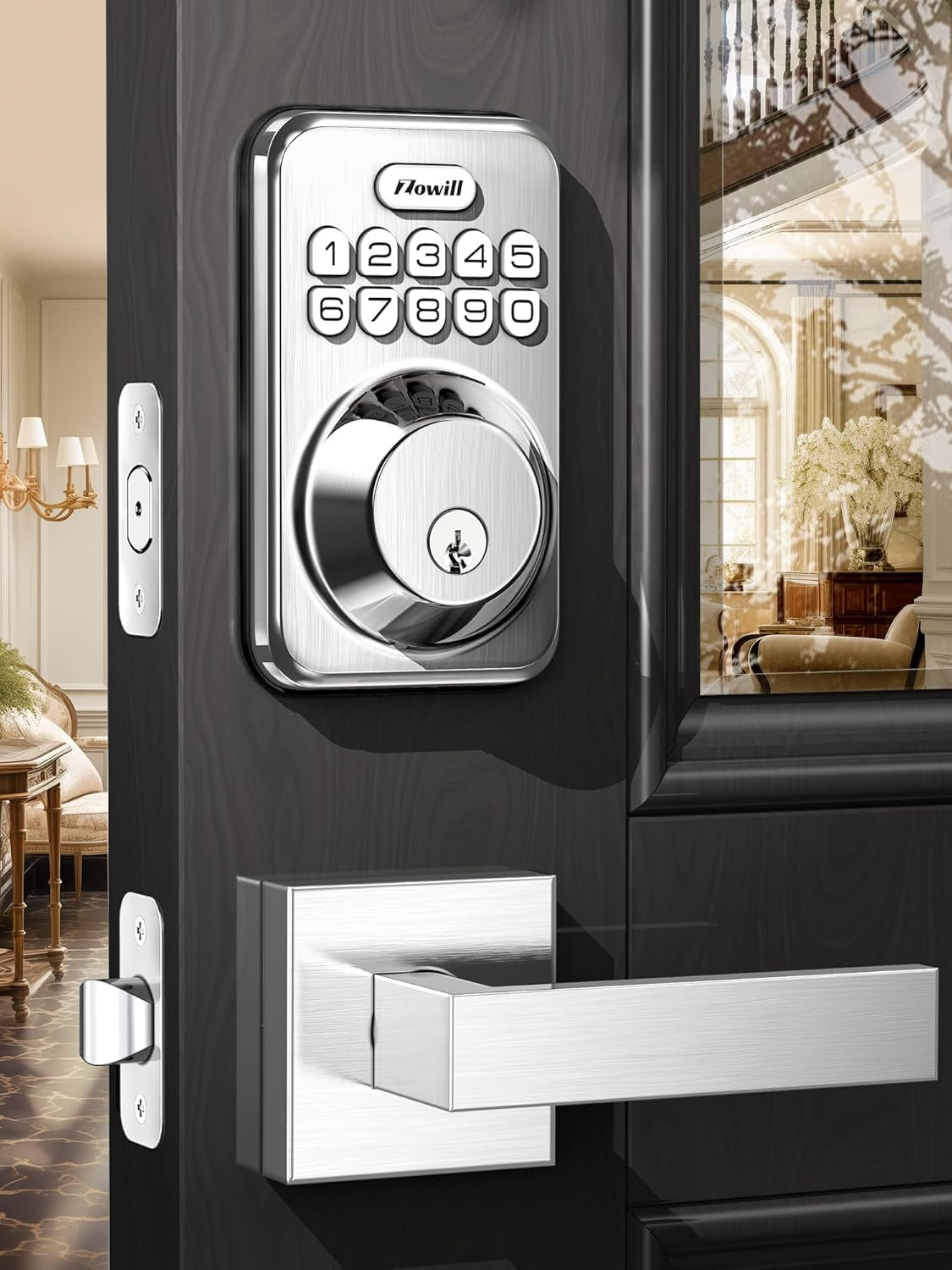 Matte Black Keyless Entry Door Lock Set - Electronic Keypad Deadbolt with Auto-Locking & Anti-Peeping Password, Includes 2 Lever Handles