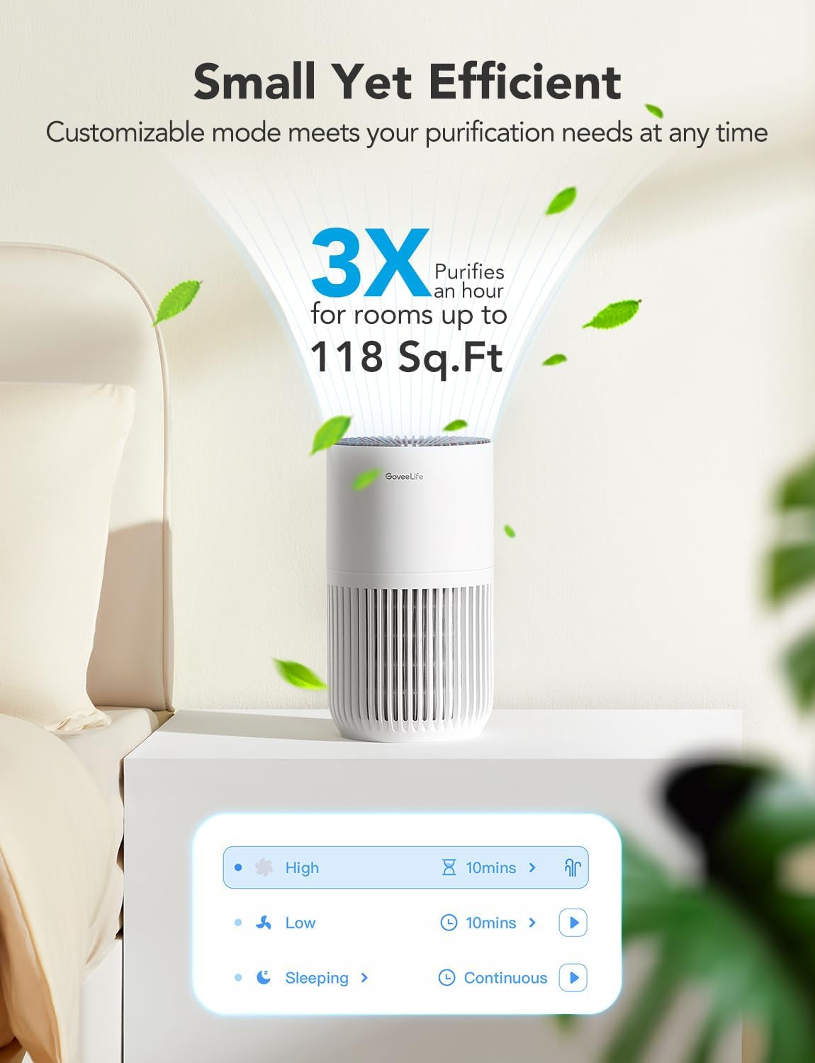 Compact Smart Air Purifier for Bedrooms with App and Alexa Control - Efficiently Removes Pet Hair, Odors, Pollen, and Smoke - Portable with 3 Speed Settings, 2 Modes, Timer, and Aroma Function for Home Use