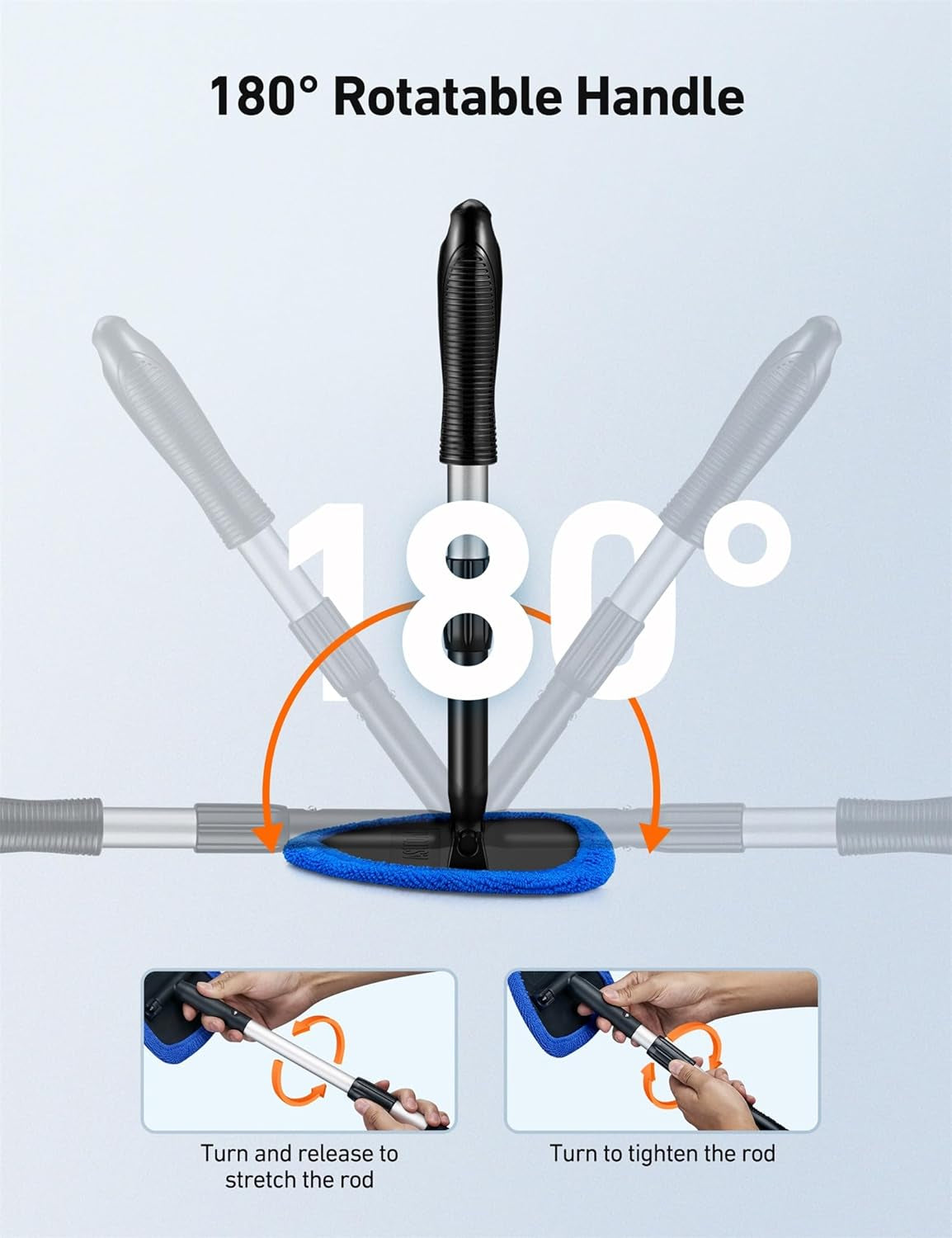 Ultimate Windshield Cleaner Tool - Car Interior Detailing Kit with Extendable Handle & 4 Reusable Microfiber Pads, Perfect for Auto Glass Wiping - 15.9In-21In, Blue