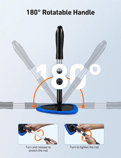 Ultimate Windshield Cleaner Tool - Car Interior Detailing Kit with Extendable Handle & 4 Reusable Microfiber Pads, Perfect for Auto Glass Wiping - 15.9In-21In, Blue