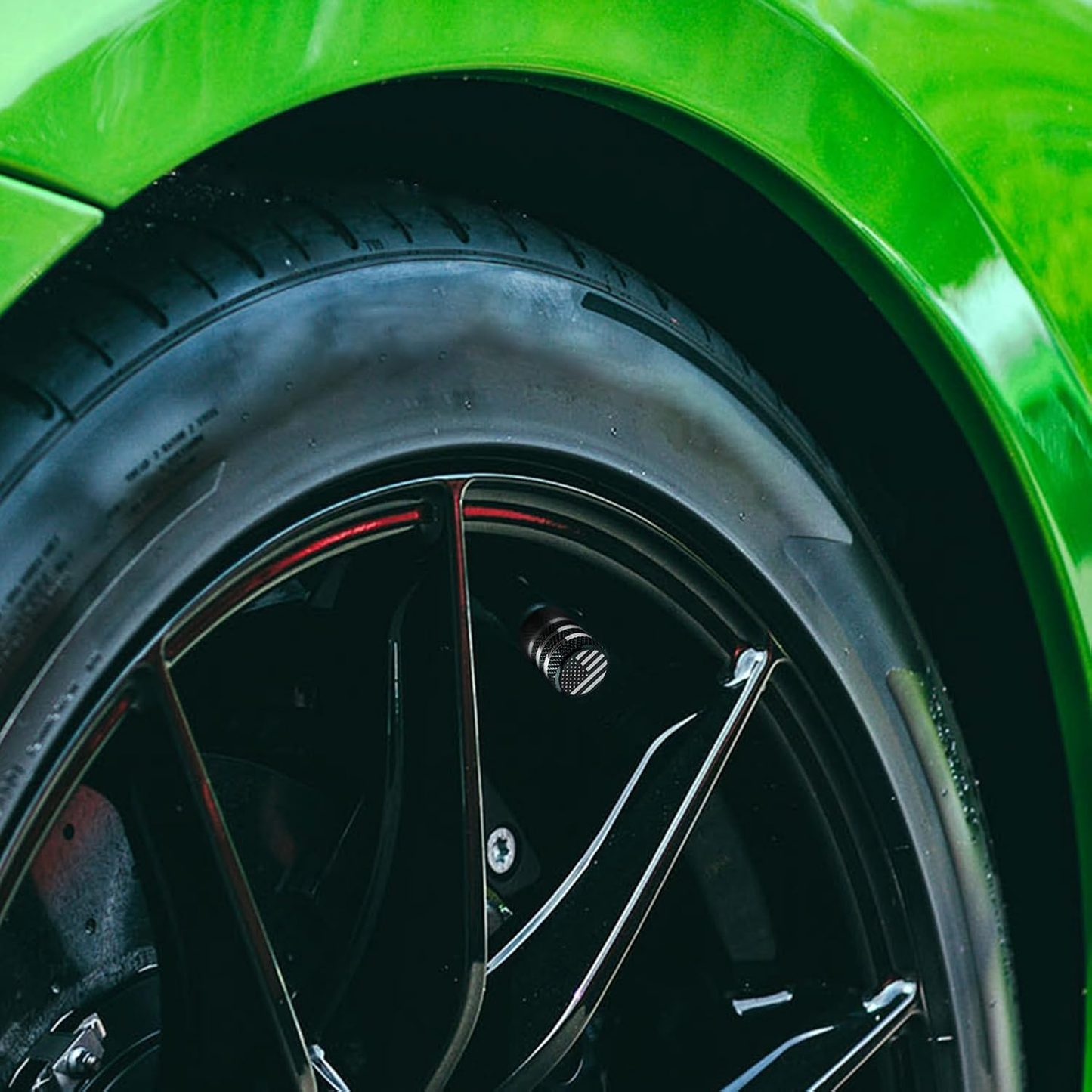 5-Pack American Flag Tire Valve Stem Caps - Metal with Plastic Liner, Corrosion Resistant & Leak-Proof for Cars, Trucks, Motorcycles, and Bikes - Black