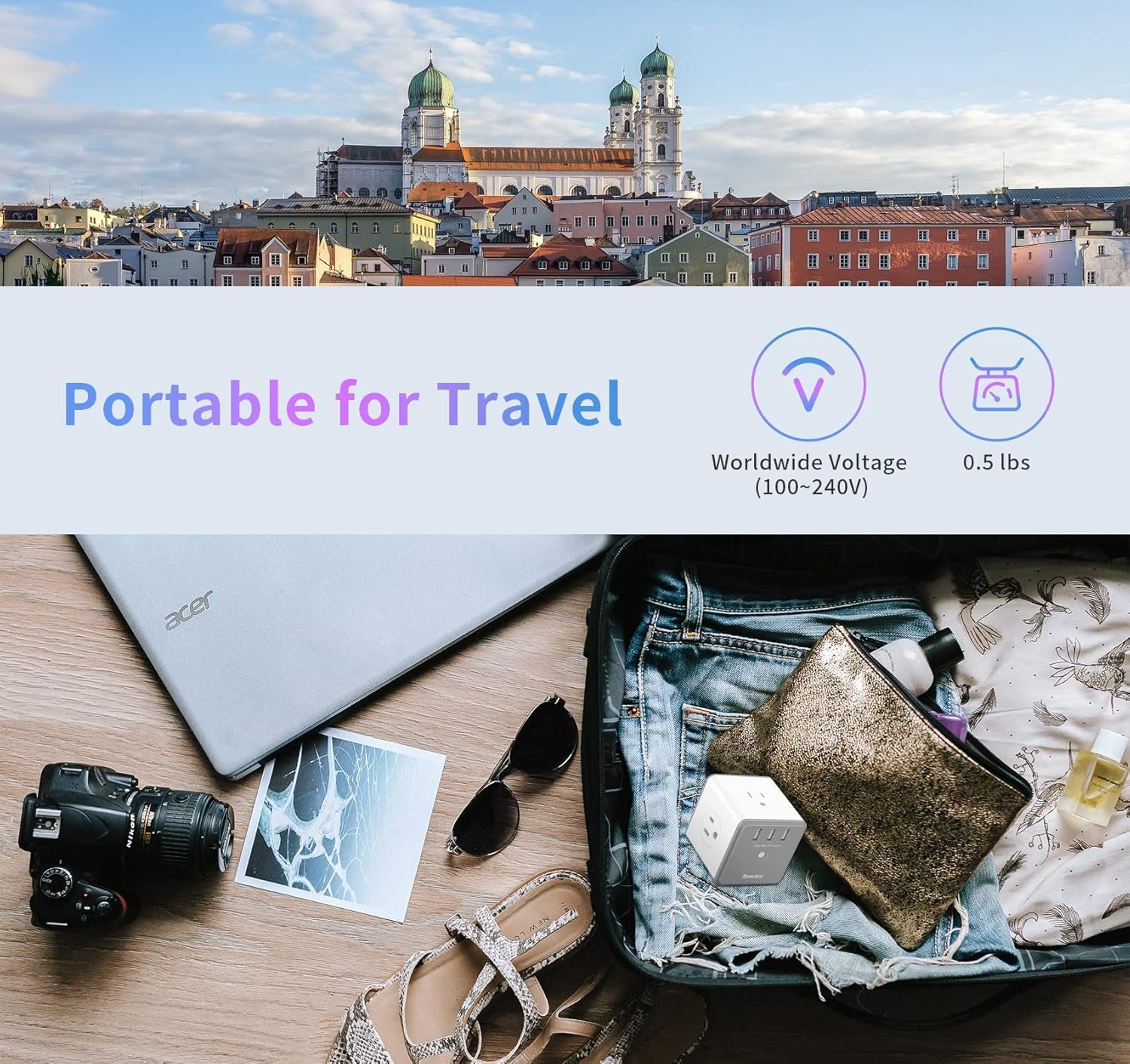 Multi-Outlet Wall Adapter with USB Charging Ports - 4 AC Outlets and 3 USB Ports for Home, Office, and Travel