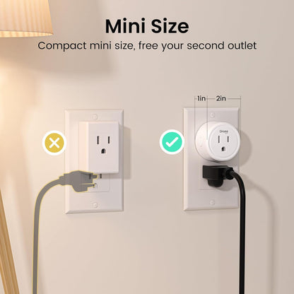Mini WiFi Smart Outlet Plug Compatible with Alexa and Google Home, App-Controlled Timer Outlet, 2.4GHz Network Only, No Hub Required, ETL and FCC Certified (Pack of 4), White