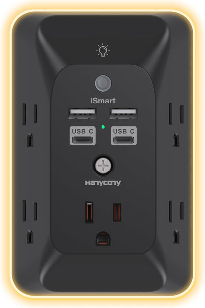 Multi-Functional Outlet Extender with Night Light, USB Wall Charger Surge Protector, and 4 USB Ports (including 1 USB-C) for Home, Office, and Dorm Room - ETL Certified