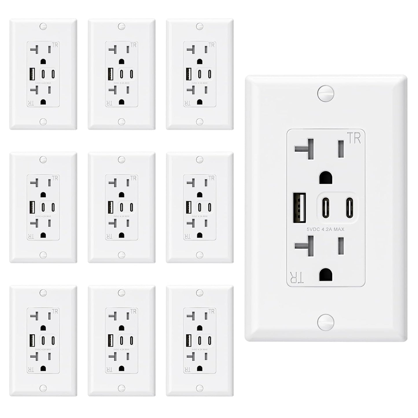 15 Amp Wall Outlet with 3 USB Ports, Dual USB-C Ports, Tamper-Resistant Design, Includes Wall Plate, UL/CUL Listed, Black, 1 Pack