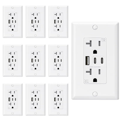 15 Amp Wall Outlet with 3 USB Ports, Dual USB-C Ports, Tamper-Resistant Design, Includes Wall Plate, UL/CUL Listed, Black, 1 Pack