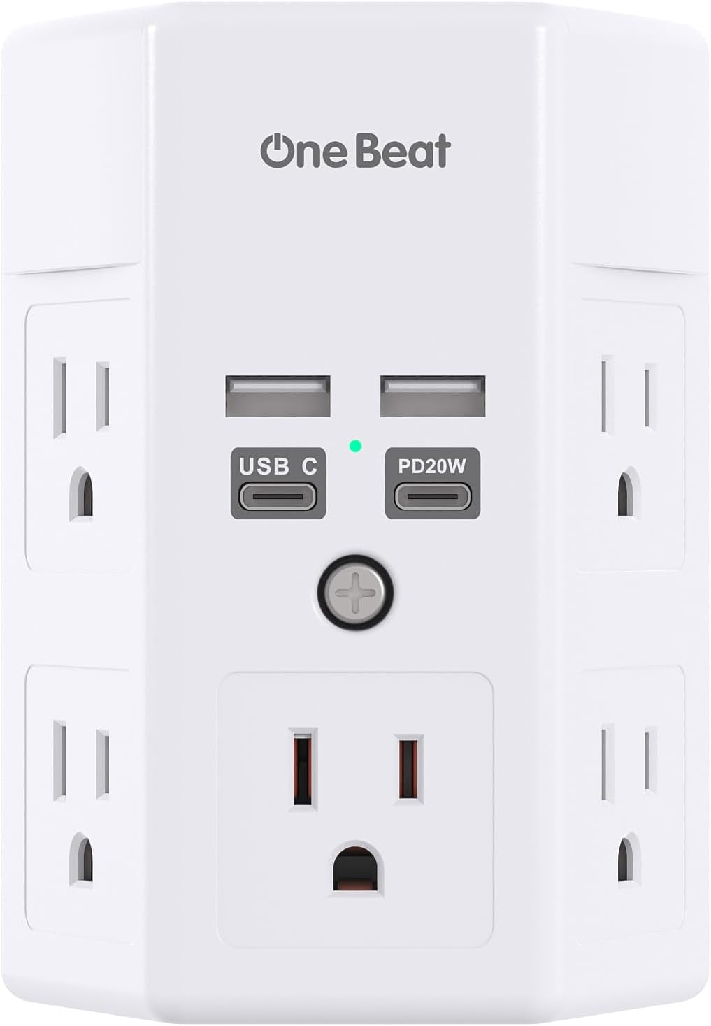 1680J 3-Sided Power Strip with Surge Protection, 5 Outlet Expander, 4 USB Ports (USB-C), Wall Mount Charger, Outlet Splitter Adapter for Home, Travel, and Office, ETL Listed, White
