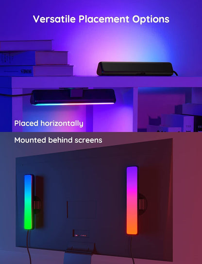 Smart LED Light Bars Compatible with Alexa and Google Assistant, RGBICWW Wi-Fi TV Backlighting with Scene and Music Modes for Gaming, Photography, PC, and Room Decor
