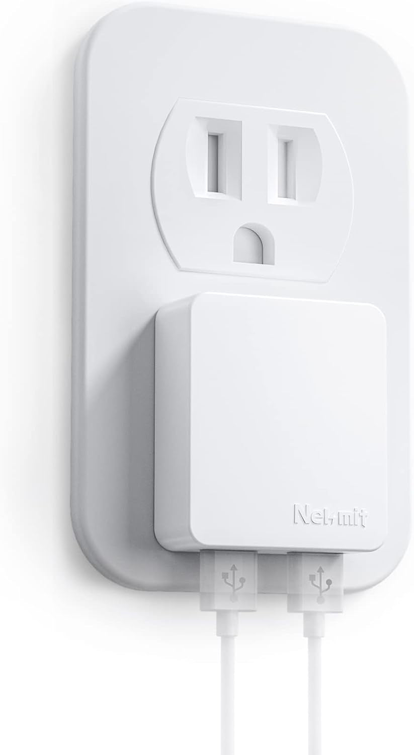 Dual Port Ultra-Slim Flat USB Wall Charger with Smart IC Technology, White