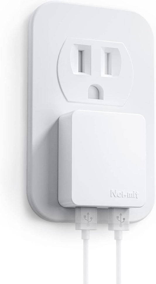 Dual Port Ultra-Slim Flat USB Wall Charger with Smart IC Technology, White