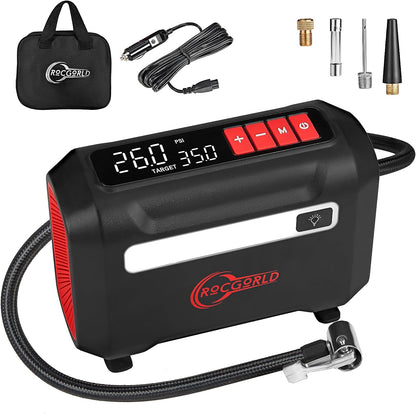 R8 Portable Tire Inflator - Fast 3X Inflation Air Compressor with Dual Digital Screen for Car, Bike, and Sports Equipment