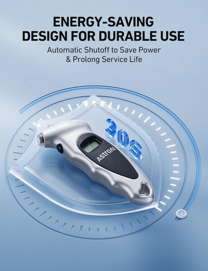 Digital Tire Pressure Gauge 0-150PSI - Accurate to 0.1 PSI, Backlight LCD, Presta Valve Adaptor - Perfect Stocking Stuffer for Cars, Trucks, and Bicycles - Sleek Silver Design