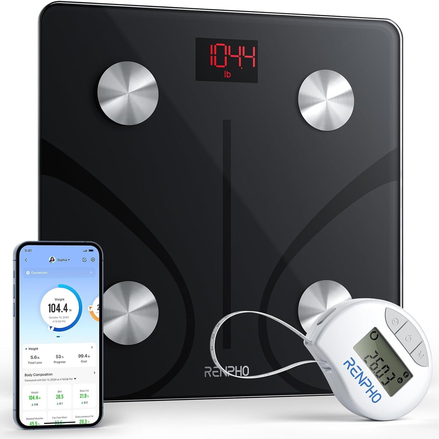 Elis 1 Smart Body Composition Scale with Bluetooth Connectivity and Smartphone App, 400 lbs Capacity, Digital BMI and Body Fat Analysis