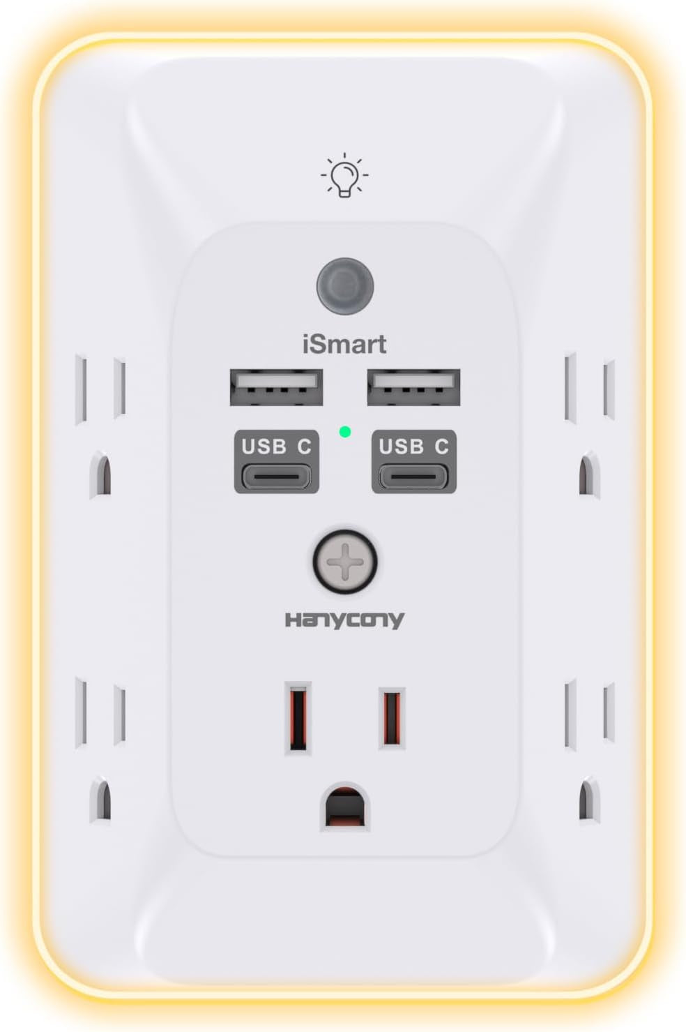 Multi-Functional Outlet Extender with Night Light, USB Wall Charger Surge Protector, and 4 USB Ports (including 1 USB-C) for Home, Office, and Dorm Room - ETL Certified