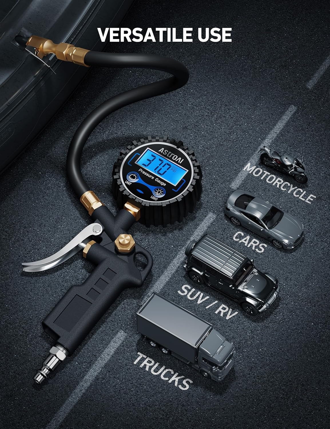 Heavy Duty Digital Tire Pressure Gauge & Inflator - 3-250 PSI with Quick Connect Coupler & 0.1 Display Resolution