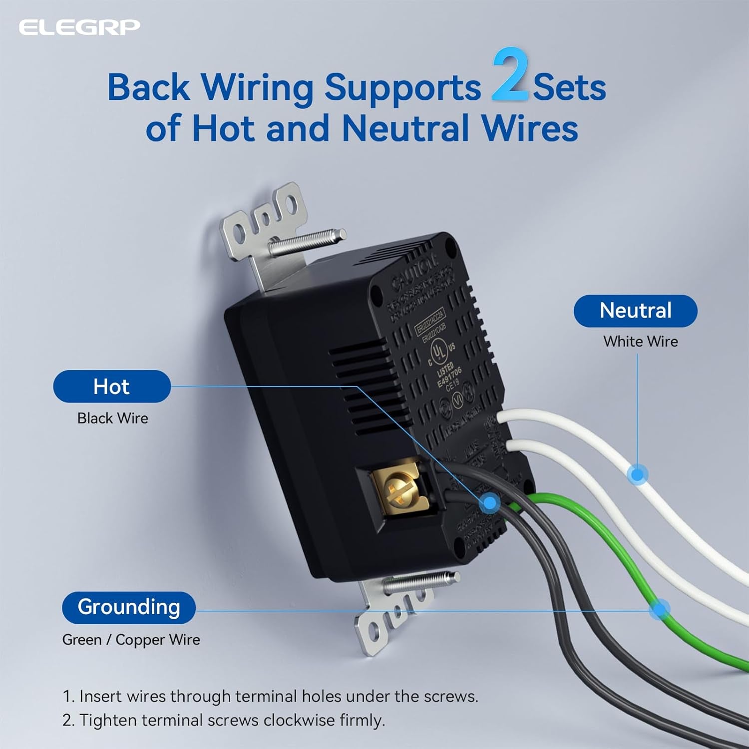 15 Amp Wall Outlet with 3 USB Ports, Dual USB-C Ports, Tamper-Resistant Design, Includes Wall Plate, UL/CUL Listed, Black, 1 Pack