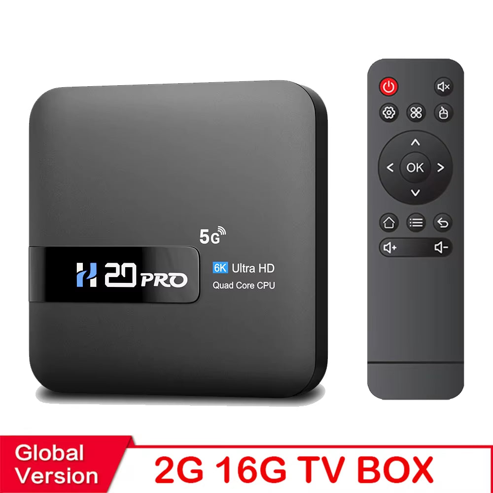 H20PRO Android TV Box - Android 10.0, 2GB RAM, 16GB Storage, Dual Band Wi-Fi, 4K Media Player, Supports 1080P Streaming, Access to Android Play Store
